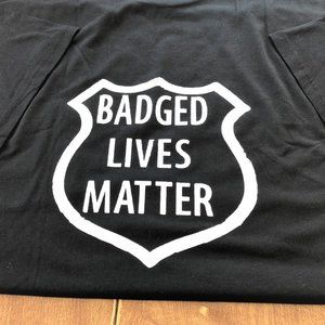 Bamboo Black T shirt White HTV on Back "Badged LIVES Matter"